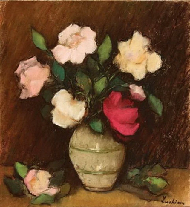 Natura morta con rose e vaso